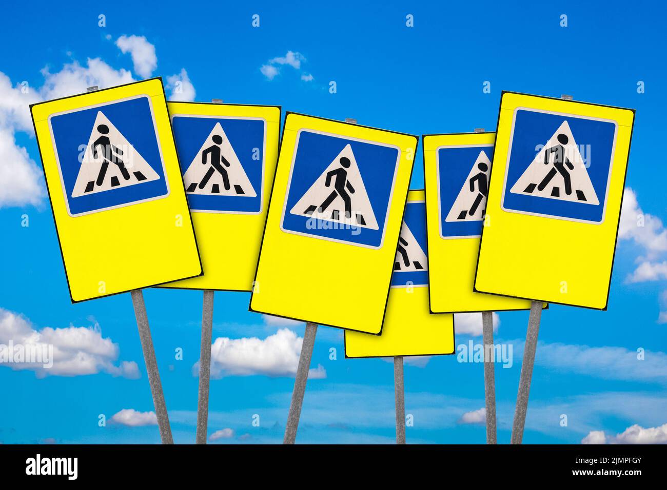 Pedestrian crossing signs on  sky background Stock Photo