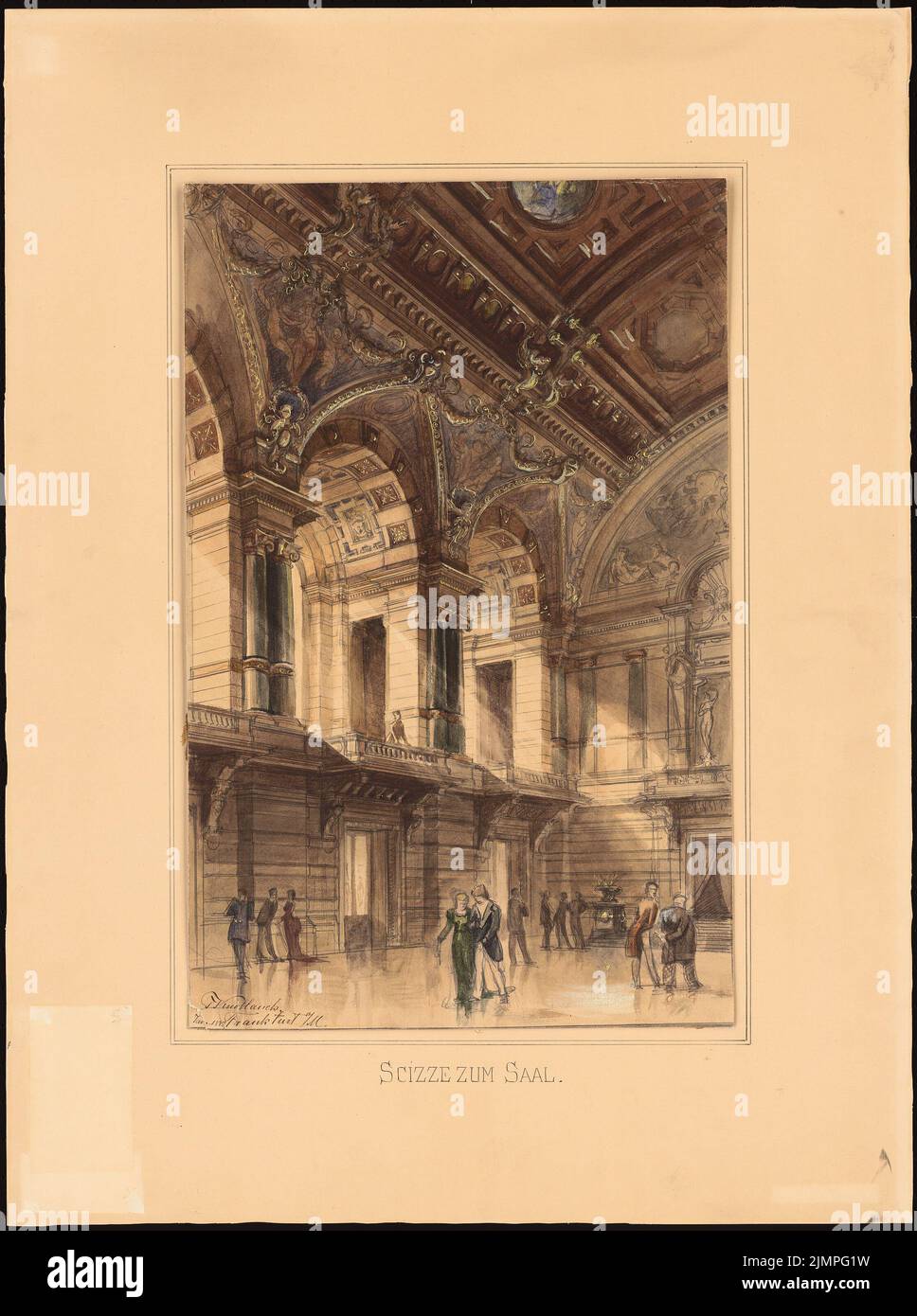 Knoblauch Julius, Kurhaus (1882): Perspective inner view. Pencil watercolor, white heighted on the cardboard, 78.2 x 58.2 cm (including scan edges) Knoblauch Julius : Kurhaus Stock Photo
