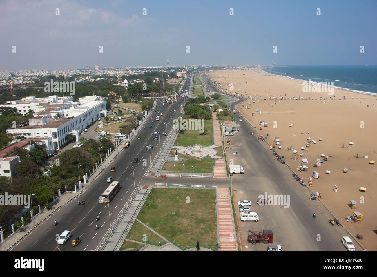 Marina Beach chennai city tamil nadu india bay of bengal madras view from light house Stock Photo