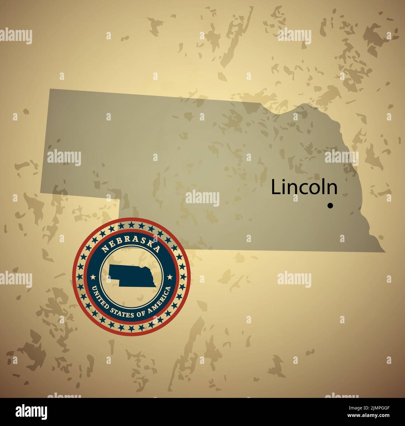 Nebraska map with stamp vintage vector background Stock Photo