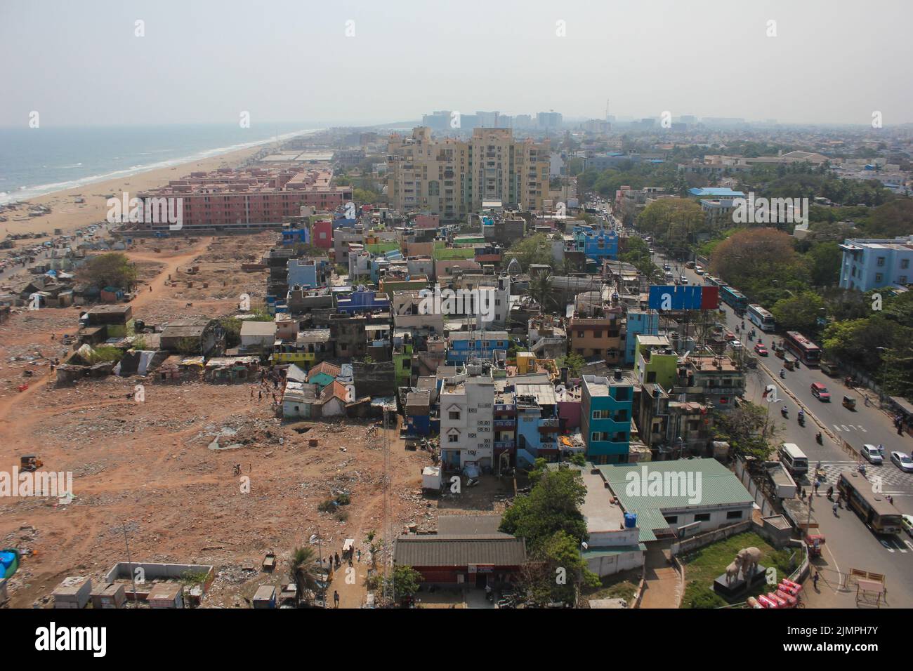 Aerial view of slum in chennai,marina beach Stock Photo