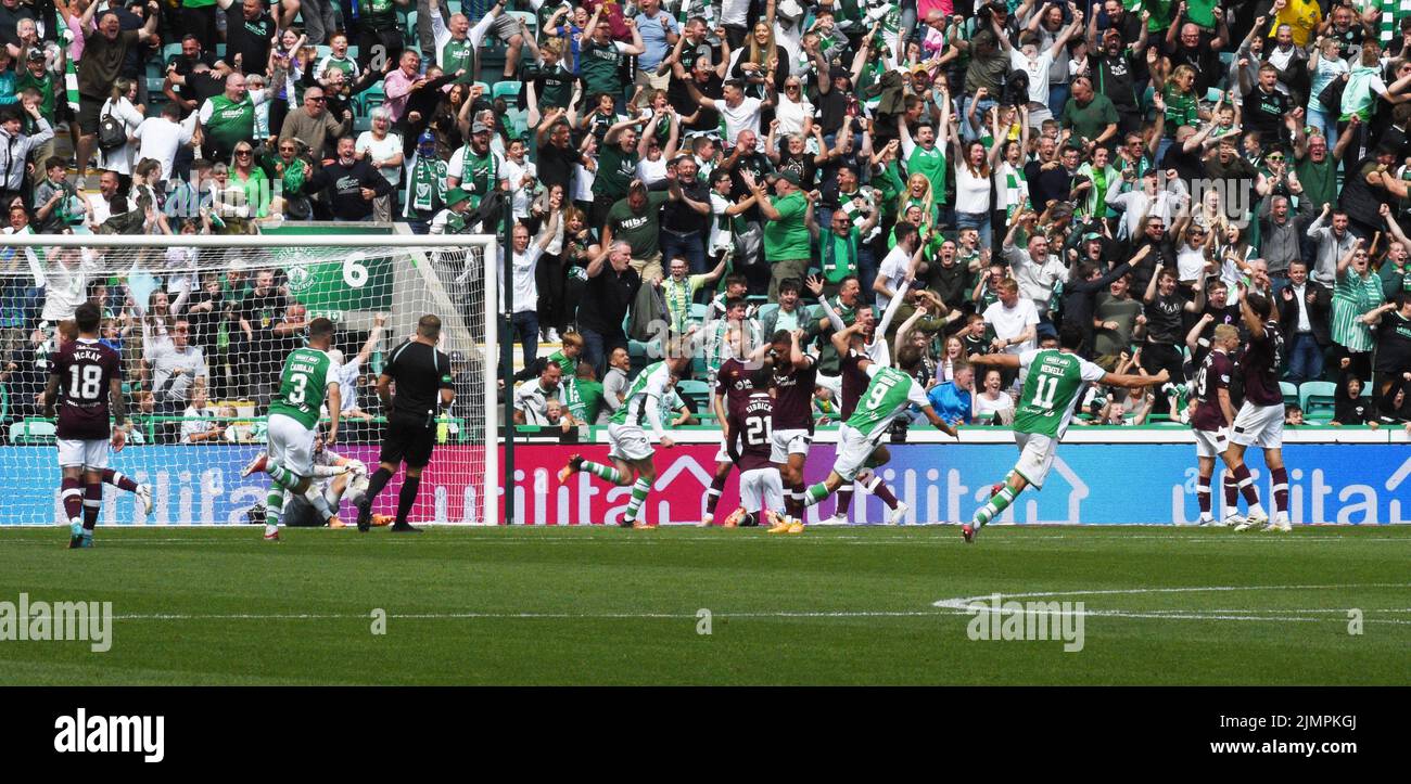 Easter Road Stadium Edinburgh.Scotland.UK.7th Aug 22 Hibs v Hearts Cinch Premiership Match Hibs super sub Martin Boyle come off the bench to score equalising goal in the Edinburgh Derby match the ended up 1-1 Credit: eric mccowat/Alamy Live News Stock Photo