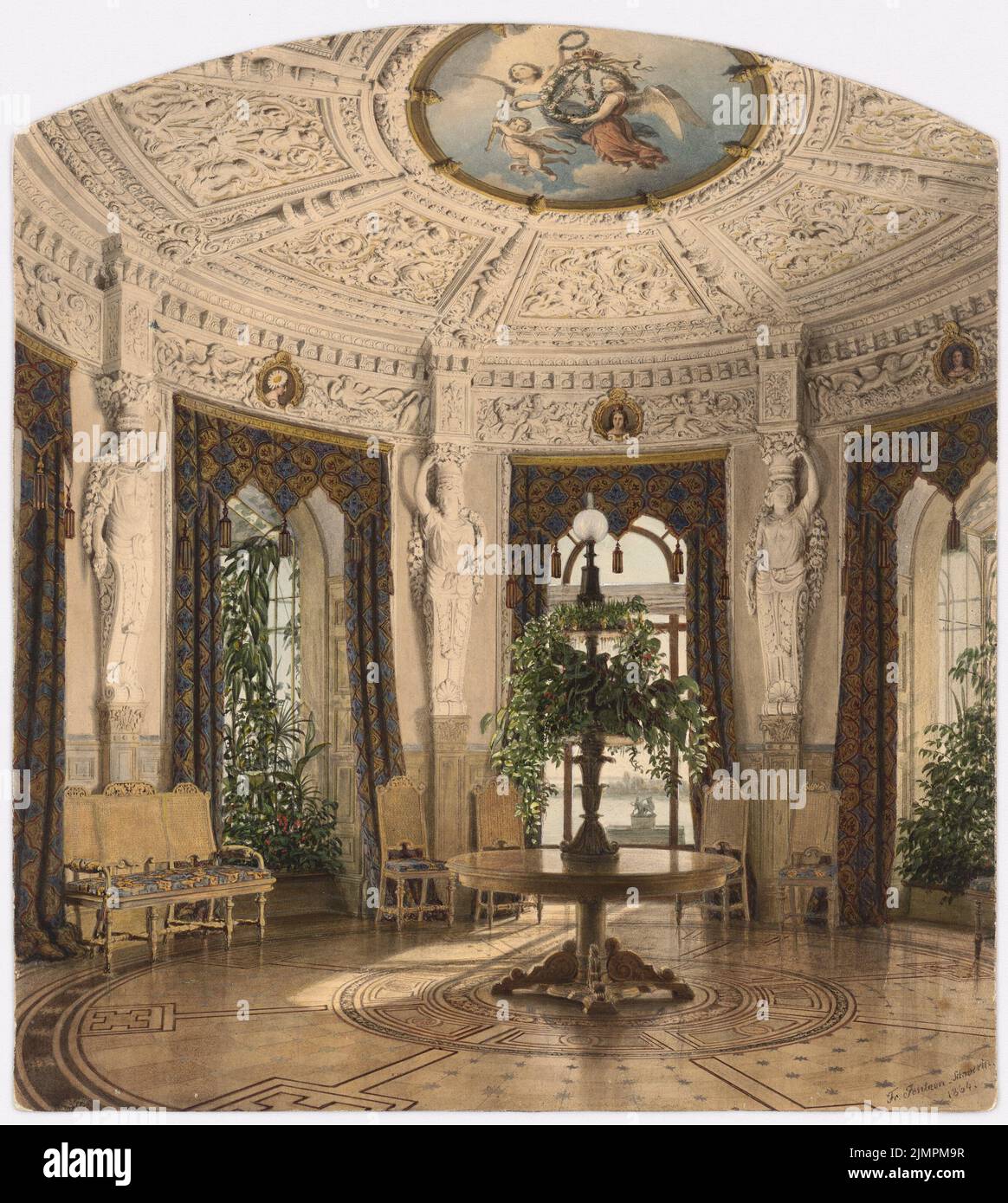 Stüler August (1800-1865), Castle in Schwerin (1864): Perspective interior view. Material/technology N.N. Captured, 32 x 28.7 cm (including scan edges) Stüler Friedrich August  (1800-1865): Schloss Schwerin Stock Photo