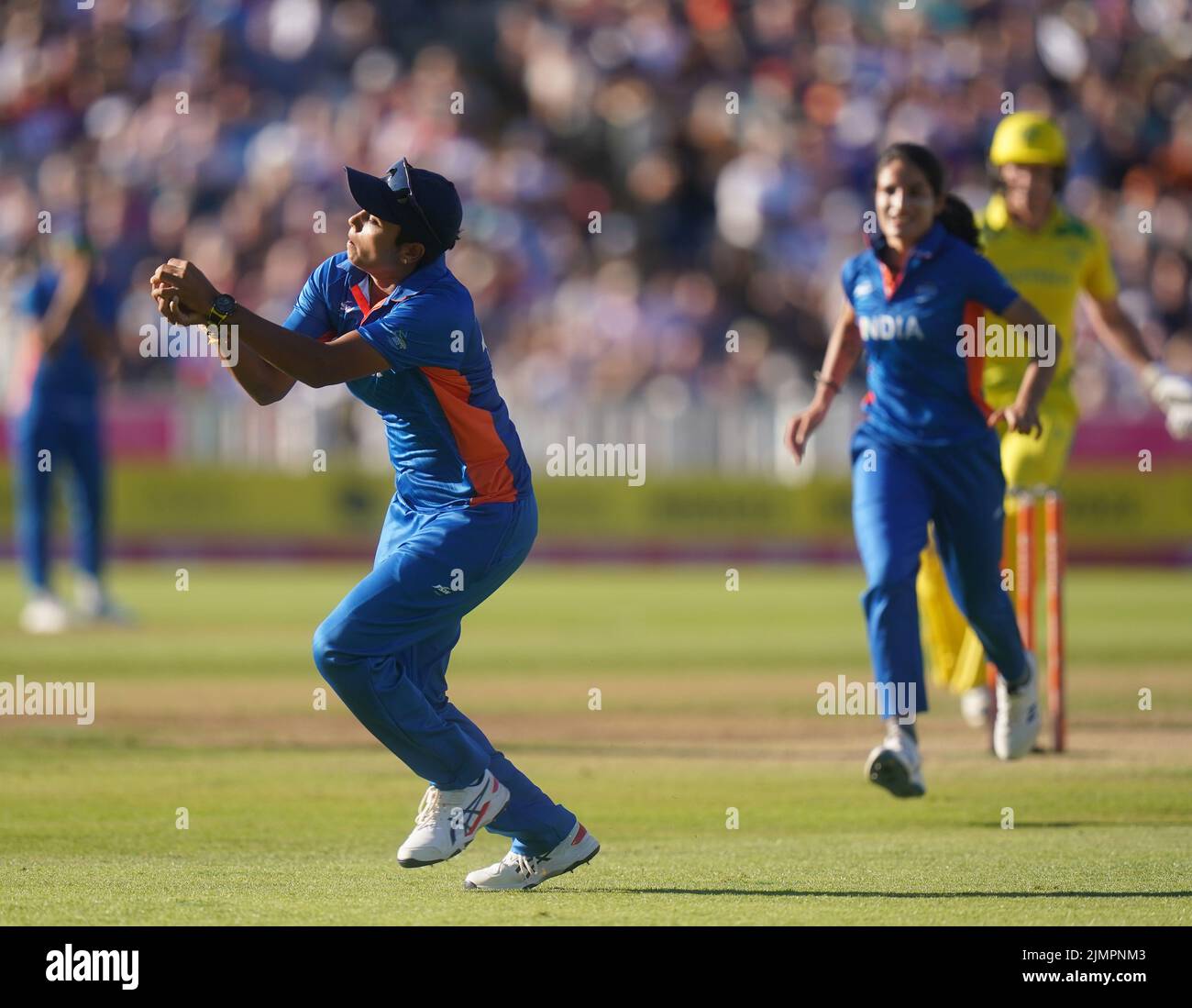 Australia's Grace Harris is caught out by India's Meghna Singh at Edgbaston Stadium on day ten of 2022 Commonwealth Games in Birmingham. Picture date: Sunday August 7, 2022. Stock Photo