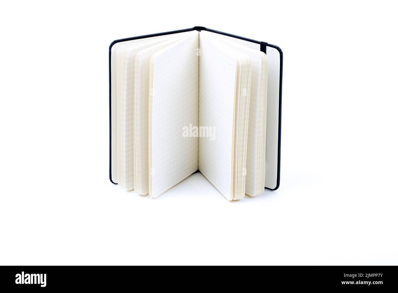 Black open notebook on a white background Stock Photo