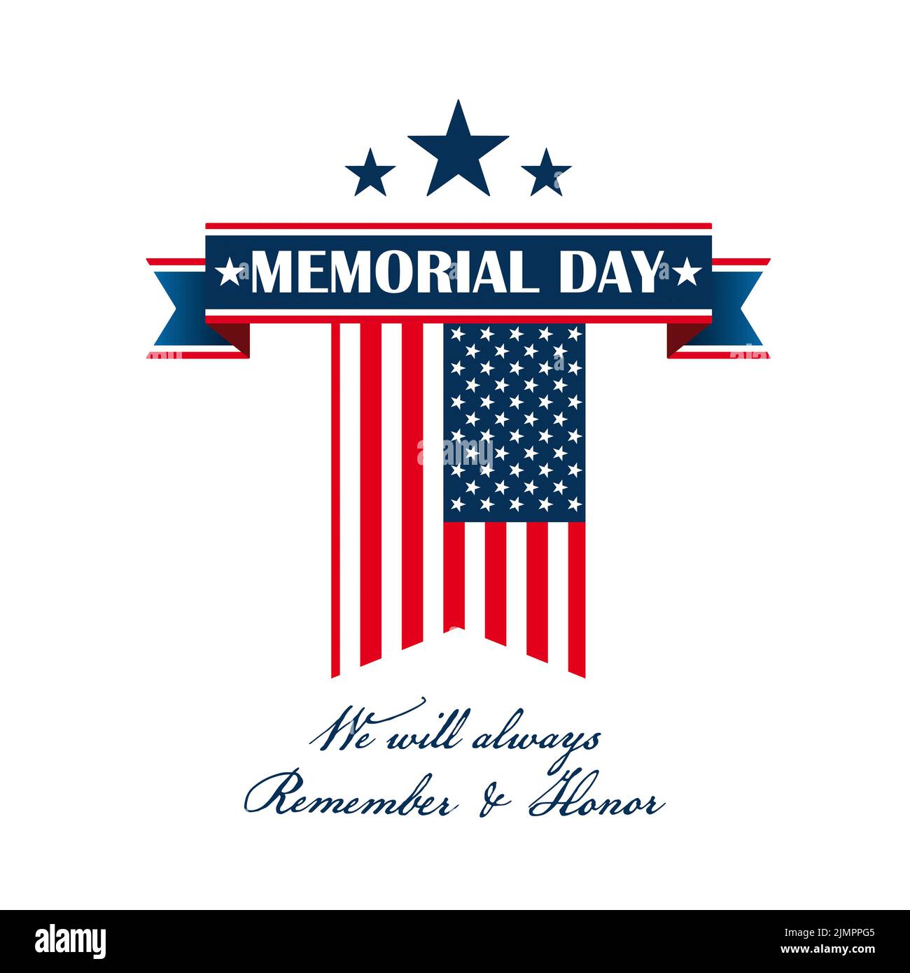 White Background Memorial Day Flag USA Stock Photo