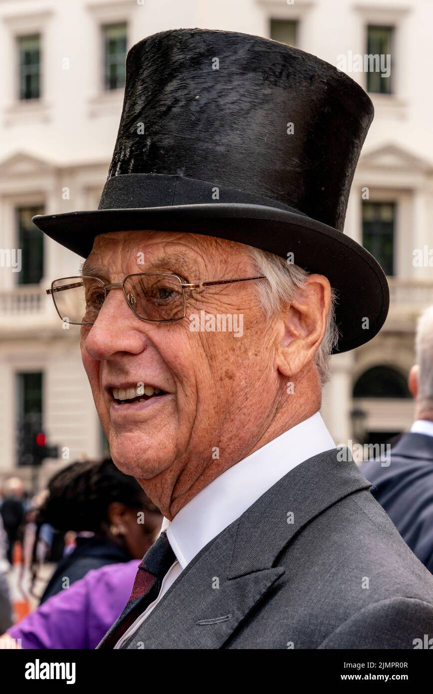A Gentleman In A Top Hat and Tails Attends The Queen's Platinum Jubilee Celebrations, Buckingham Palace Area, London, UK. Stock Photo