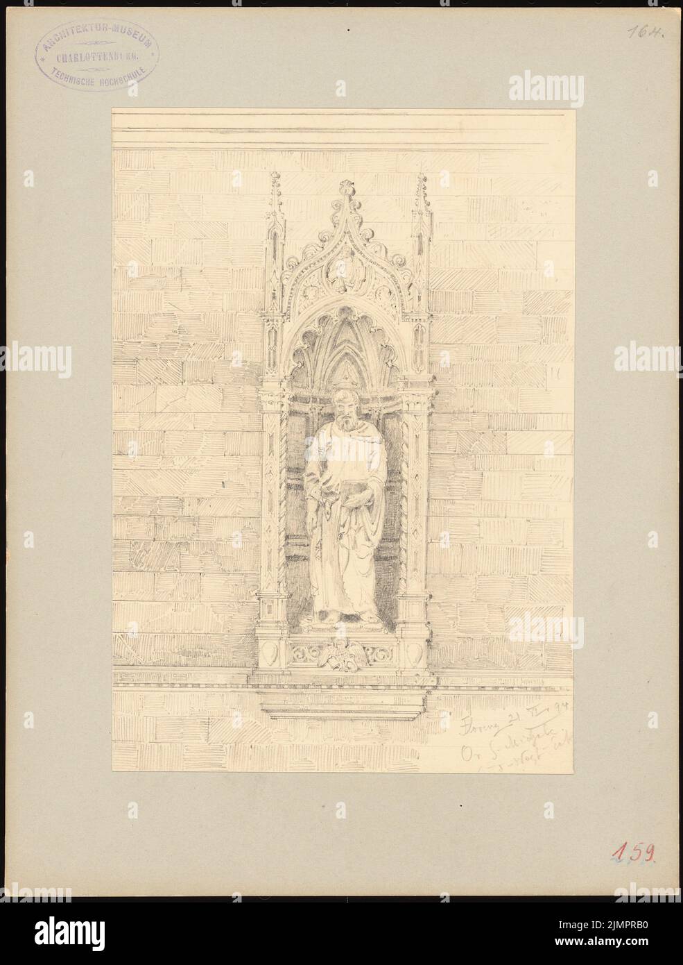Hoffmann Emil (1845-1901), Or 'San Michele in Florence (June 21, 1894): Stand picture on the SW corner. Pencil on paper, 32.5 x 24.6 cm (including scan edges) Hoffmann Emil  (1845-1901): Or´ San Michele, Florenz Stock Photo