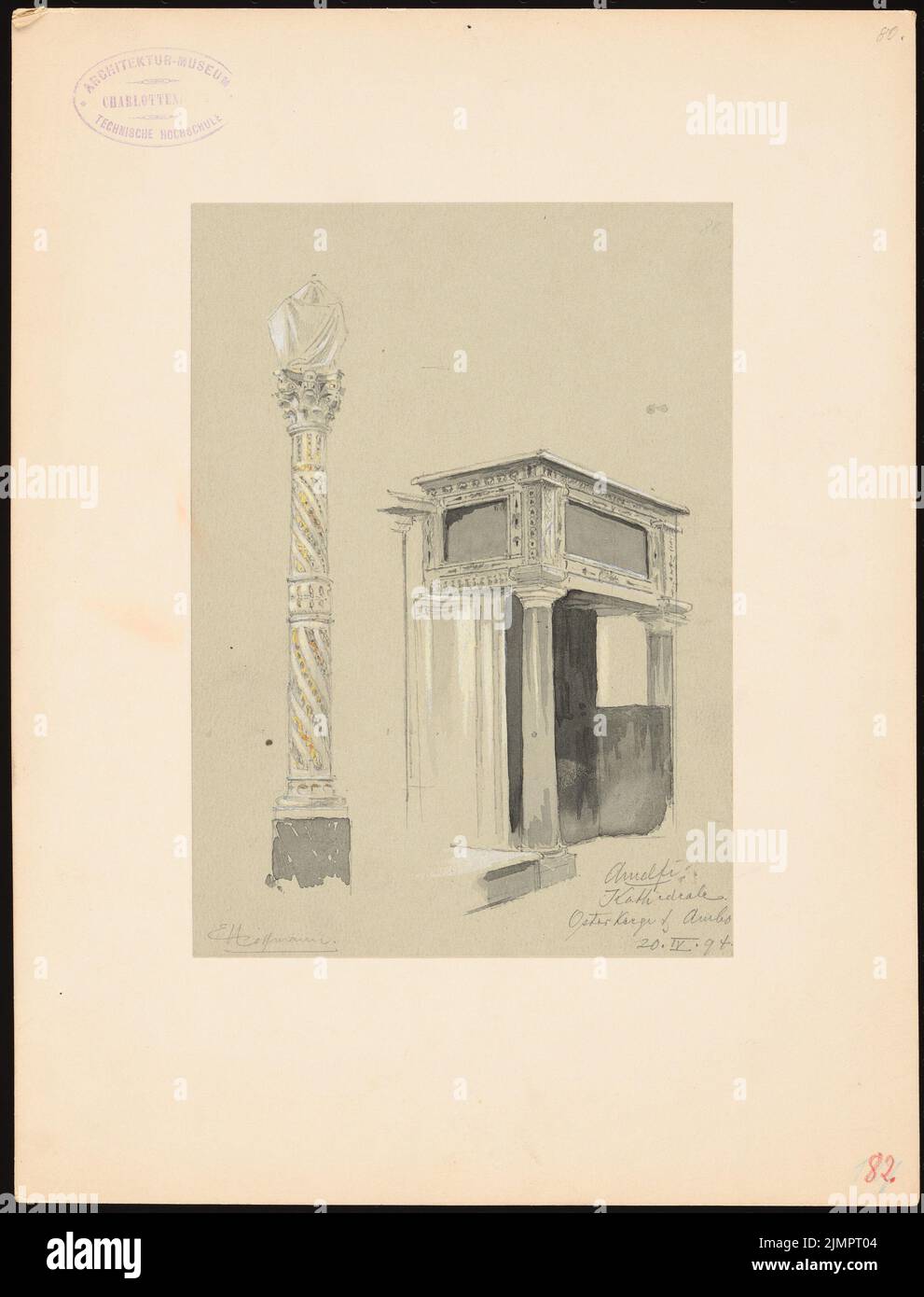 Hoffmann Emil (1845-1901), cathedral in Amalfi (April 20, 1894): Easter candle and Ambo. Pencil watercolored on paper, 32.6 x 24.9 cm (including scan edges) Hoffmann Emil  (1845-1901): Kathedrale, Amalfi Stock Photo