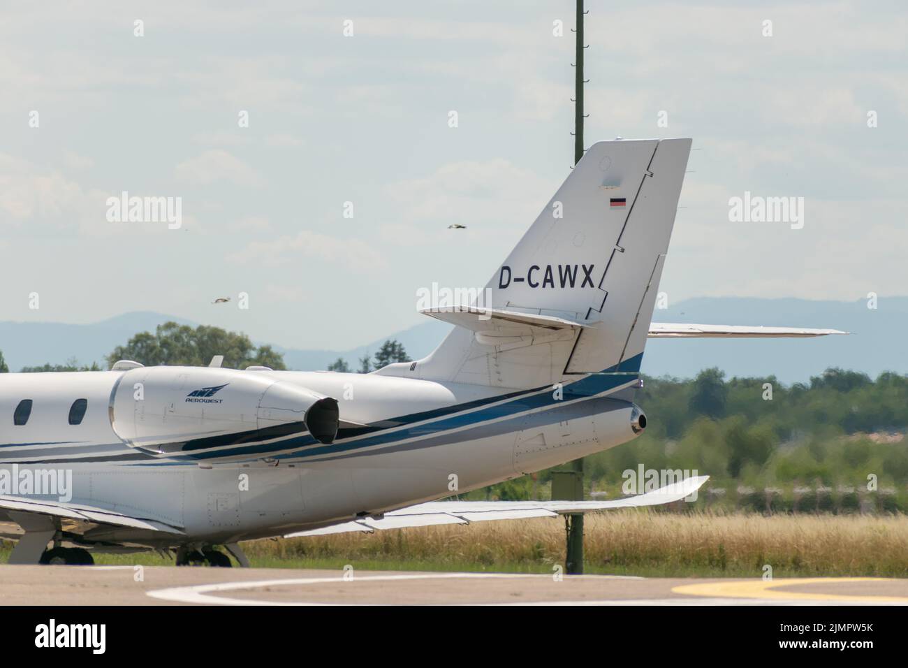 Lahr, Germany, July 9, 2022 Cessna 680 Citation Sovereign Plus aircraft is parking at the apron Stock Photo