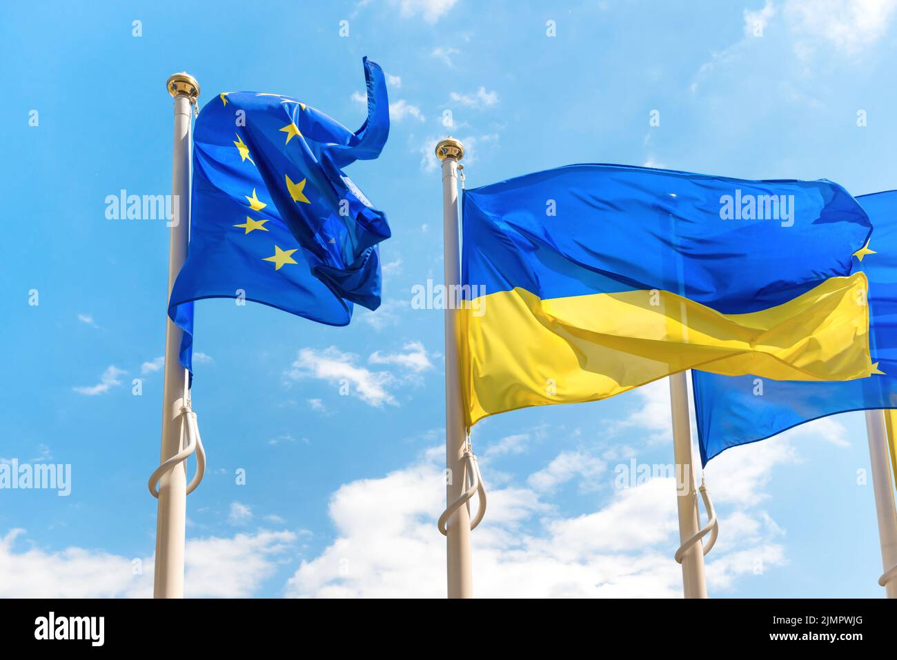 Ukraine and European Union flags Stock Photo