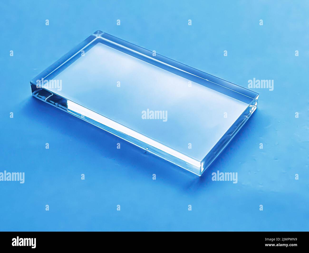 Glass device on blue background, future technology and abstract screen mockup design Stock Photo