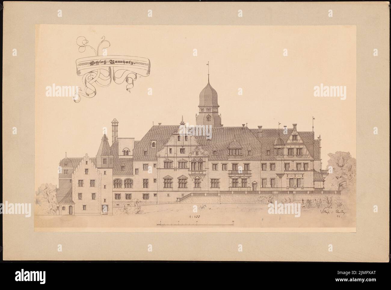 Schäfer & Hartung, Ramholz Castle near Schluechtern (1892): Return view. Photo on cardboard, 24.4 x 36.2 cm (including scan edges) Schäfer & Hartung : Schloss Stumm, Ramholz Stock Photo