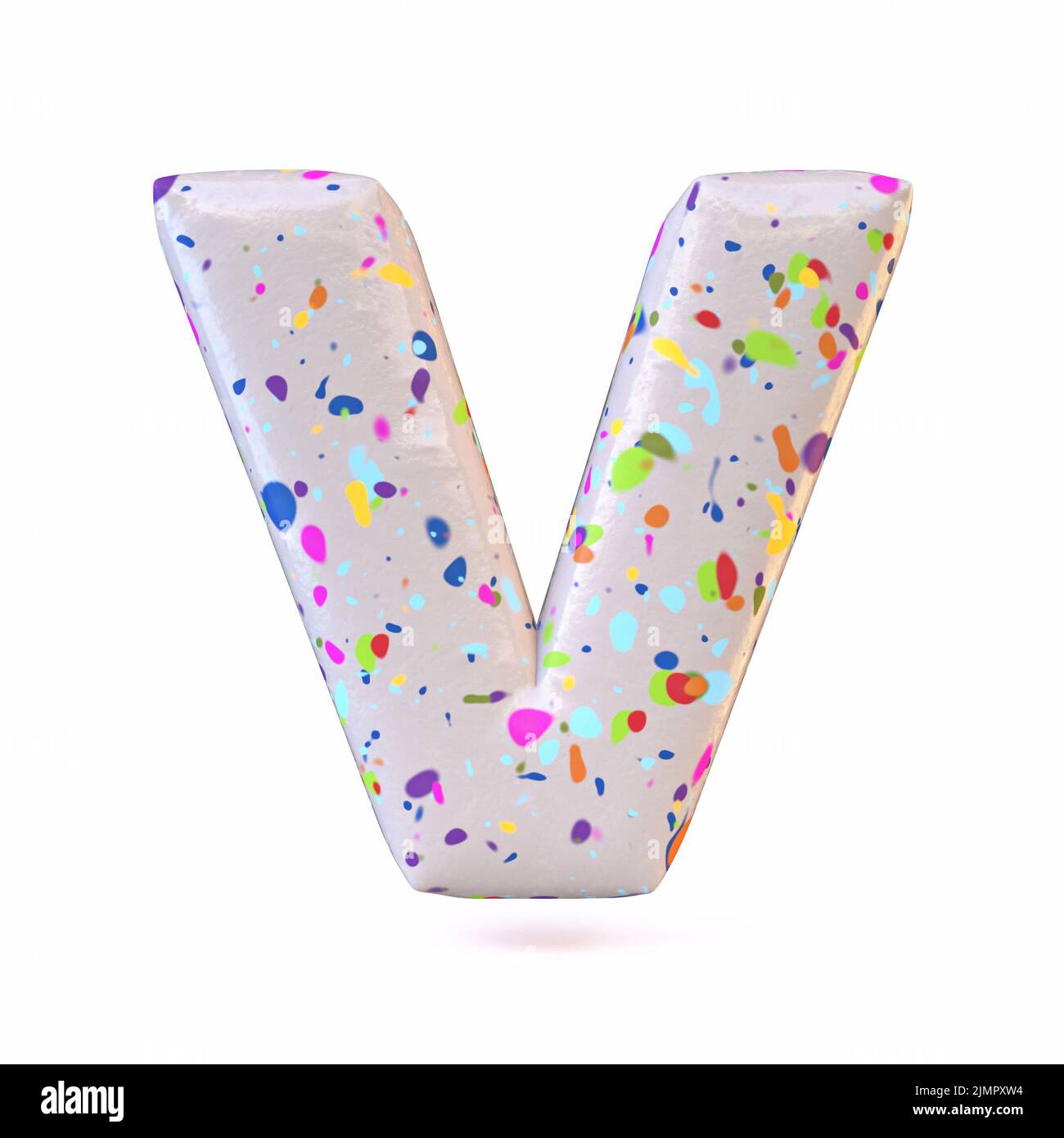 Colorful terrazzo pattern font Letter V 3D Stock Photo