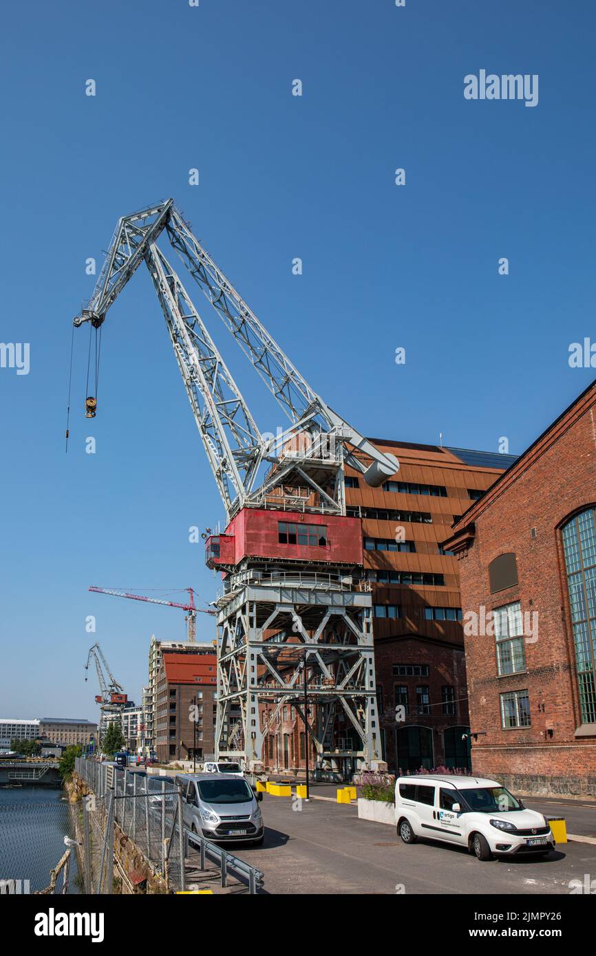 Old Hietalahti shipyard dock crane in Munkkisaari district of Helsinki, Finland Stock Photo