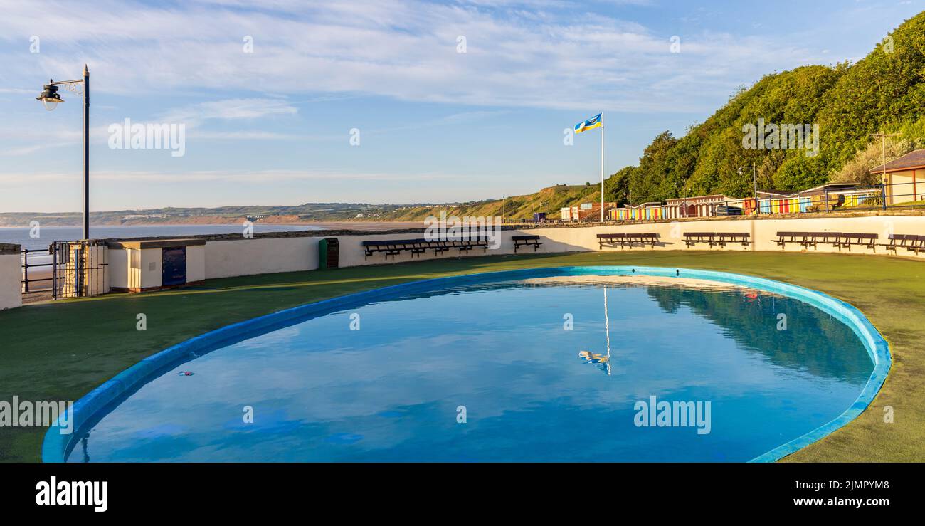 The Paddling Pool on the seafront at Filey in North Yorkshire, England. Stock Photo