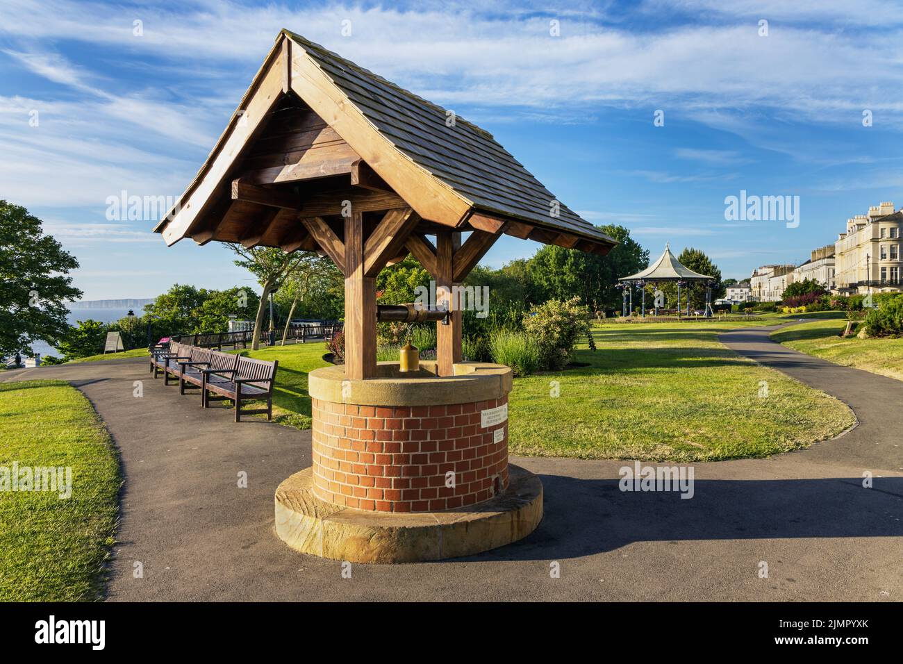 The Wishing Well in Crescent Gardens at Filey in North Yorkshire. Taken on a beautiful sunny morning. Stock Photo