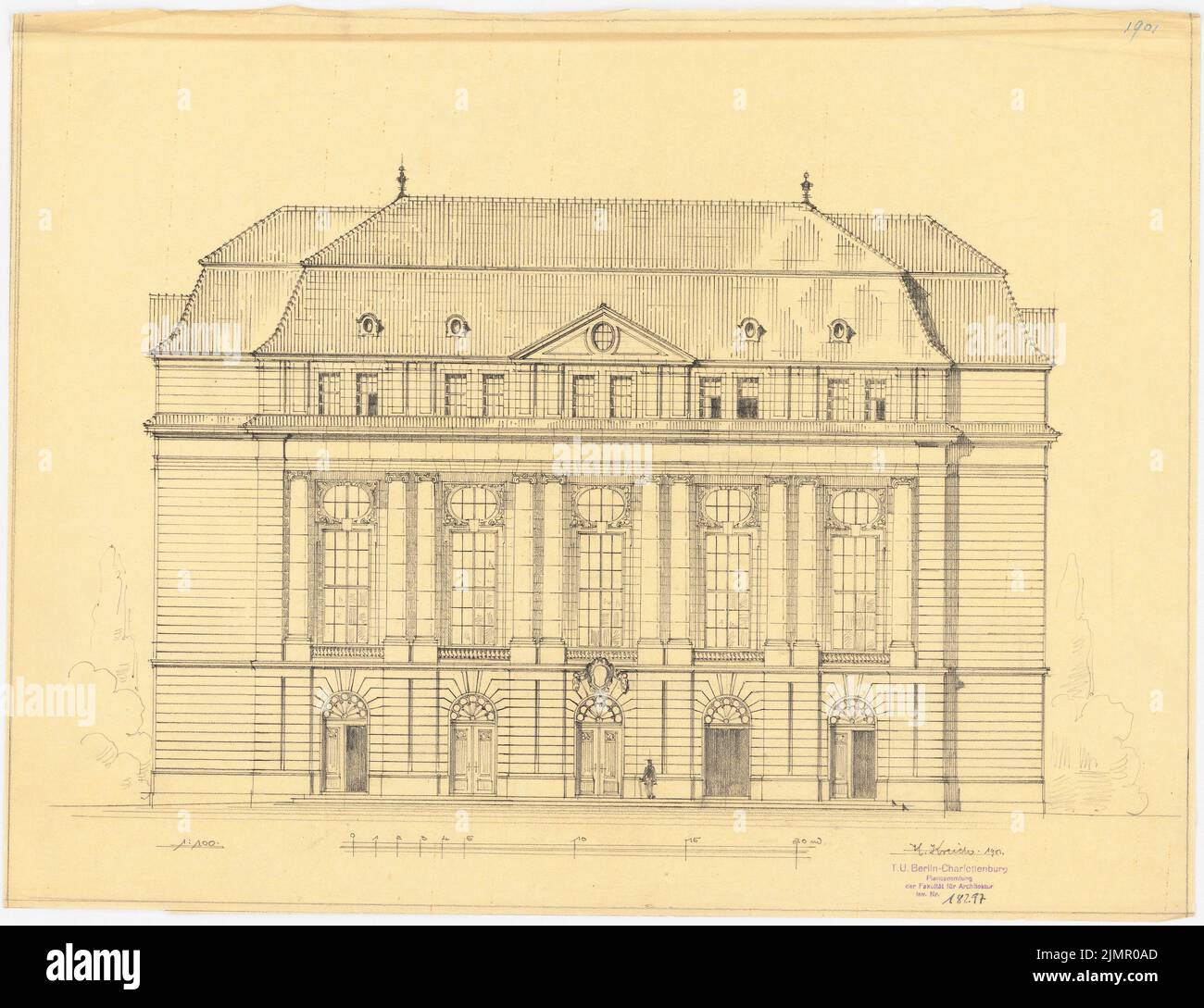 Kreich Johannes, Pracht facade (1901): View 1: 100. Pencil on transparent, 41.8 x 54.3 cm (including scan edges) Kreich Johannes : Prachtfassade Stock Photo