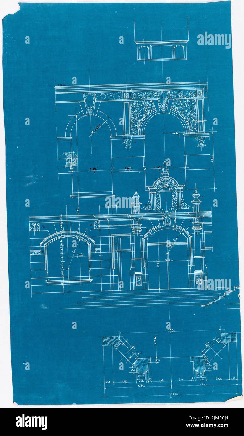 Kreich Johannes, Strandhotel in Kolberg (1898): FachaDENTAILS. Tusche, pencil over blueprint on paper, 57.4 x 34.4 cm (including scan edges) Kreich Johannes : Strandhotel, Kolberg Stock Photo