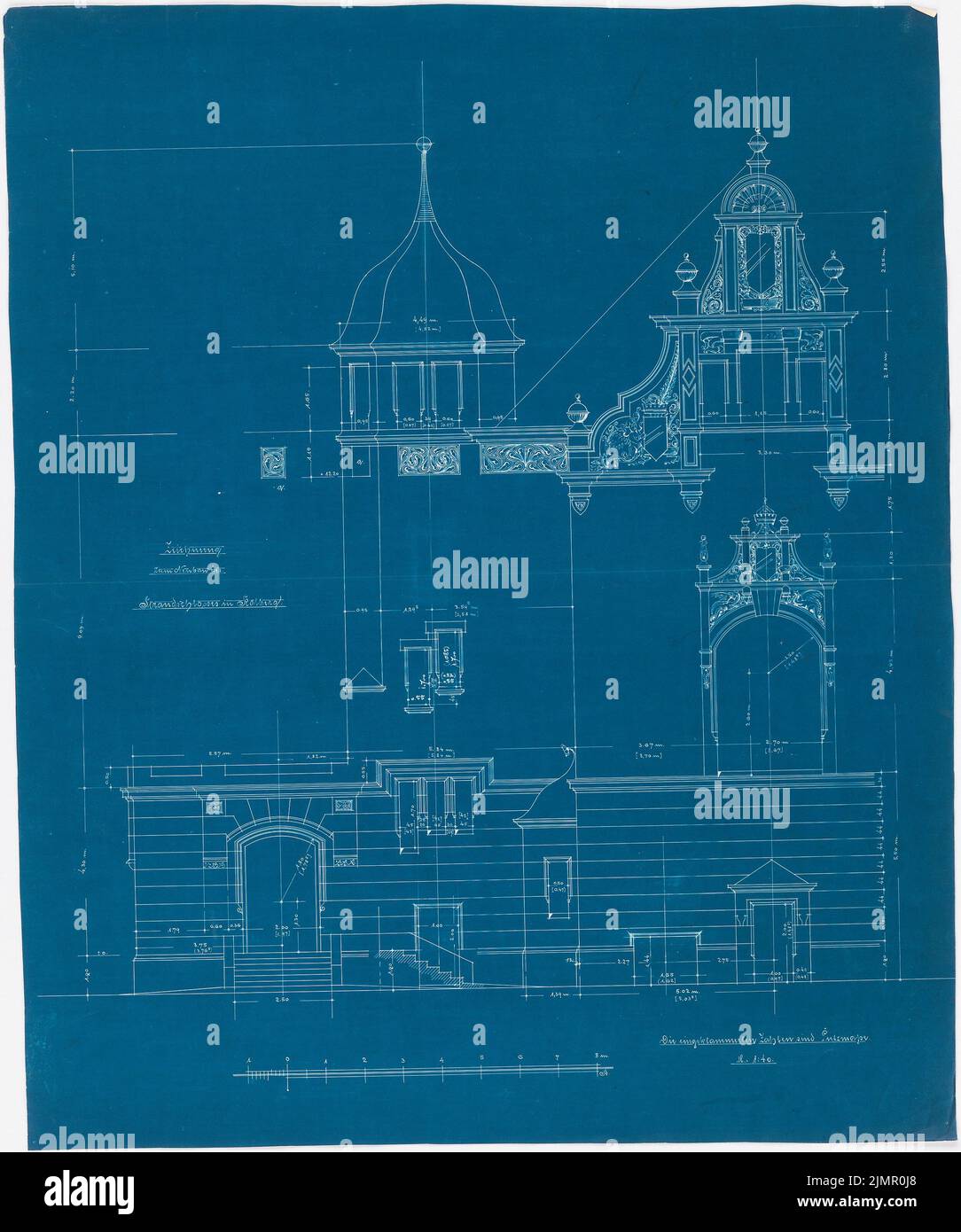 Kreich Johannes, Strandhotel in Kolberg (1898): FachaDENTAILS 1:40. Blueprint on paper, 73.6 x 61.4 cm (including scan edges) Kreich Johannes : Strandhotel, Kolberg Stock Photo