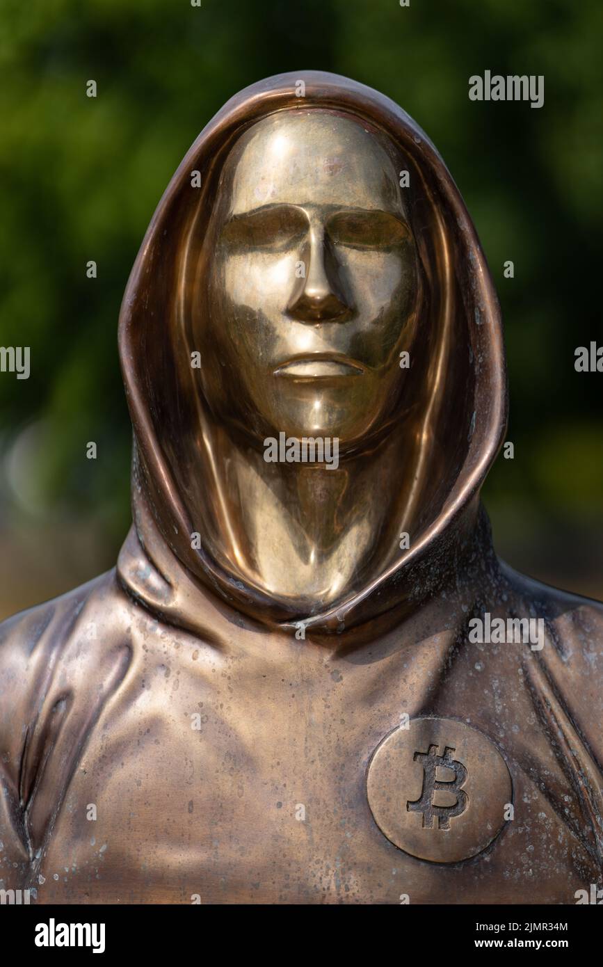 Budapest, Hungary -August 7, .2022: Portrait Of The Statue Of Satoshi