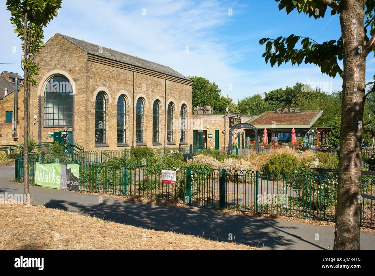 The Engine House and cafe at Markfield Park, Tottenham, North London UK Stock Photo