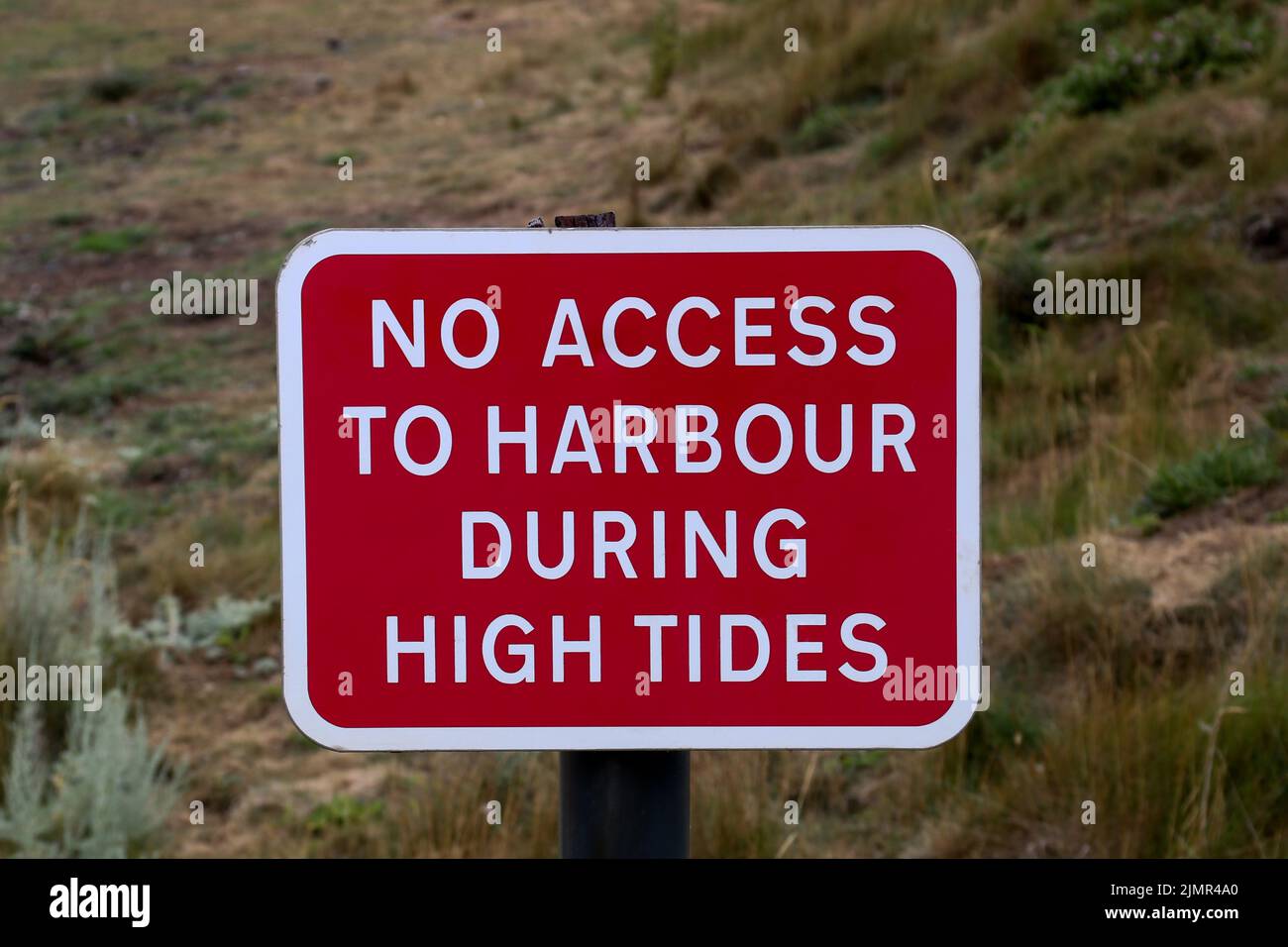 No access to harbour signboard situated at a coastal harbour location Stock Photo