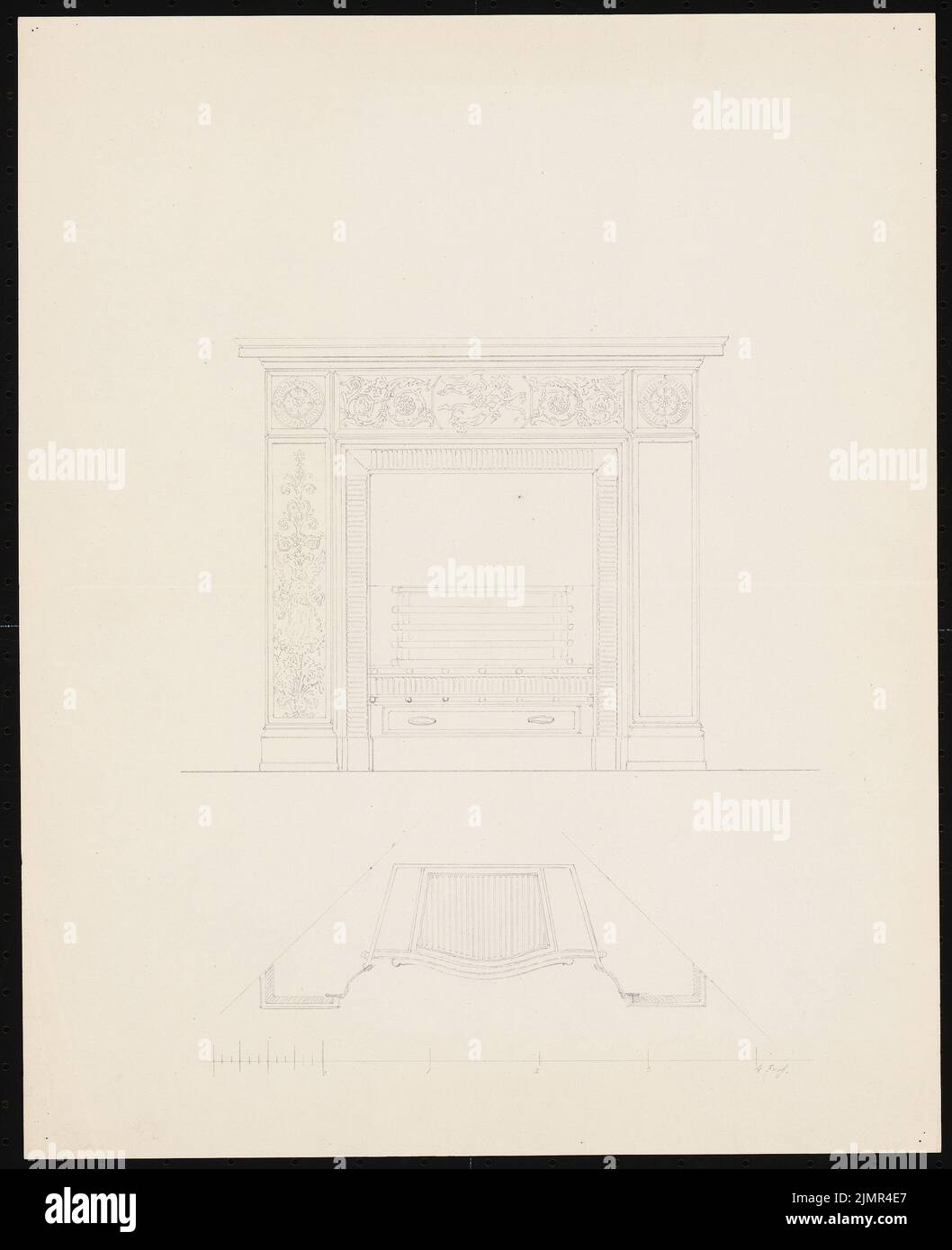 Knoblauch Eduard (1801-1865), fireplace (without date): View of a fireplace. Material/technology N.N. recorded, 43.7 x 35.6 cm (including scan edges) Knoblauch Eduard  (1801-1865): Kamin Stock Photo