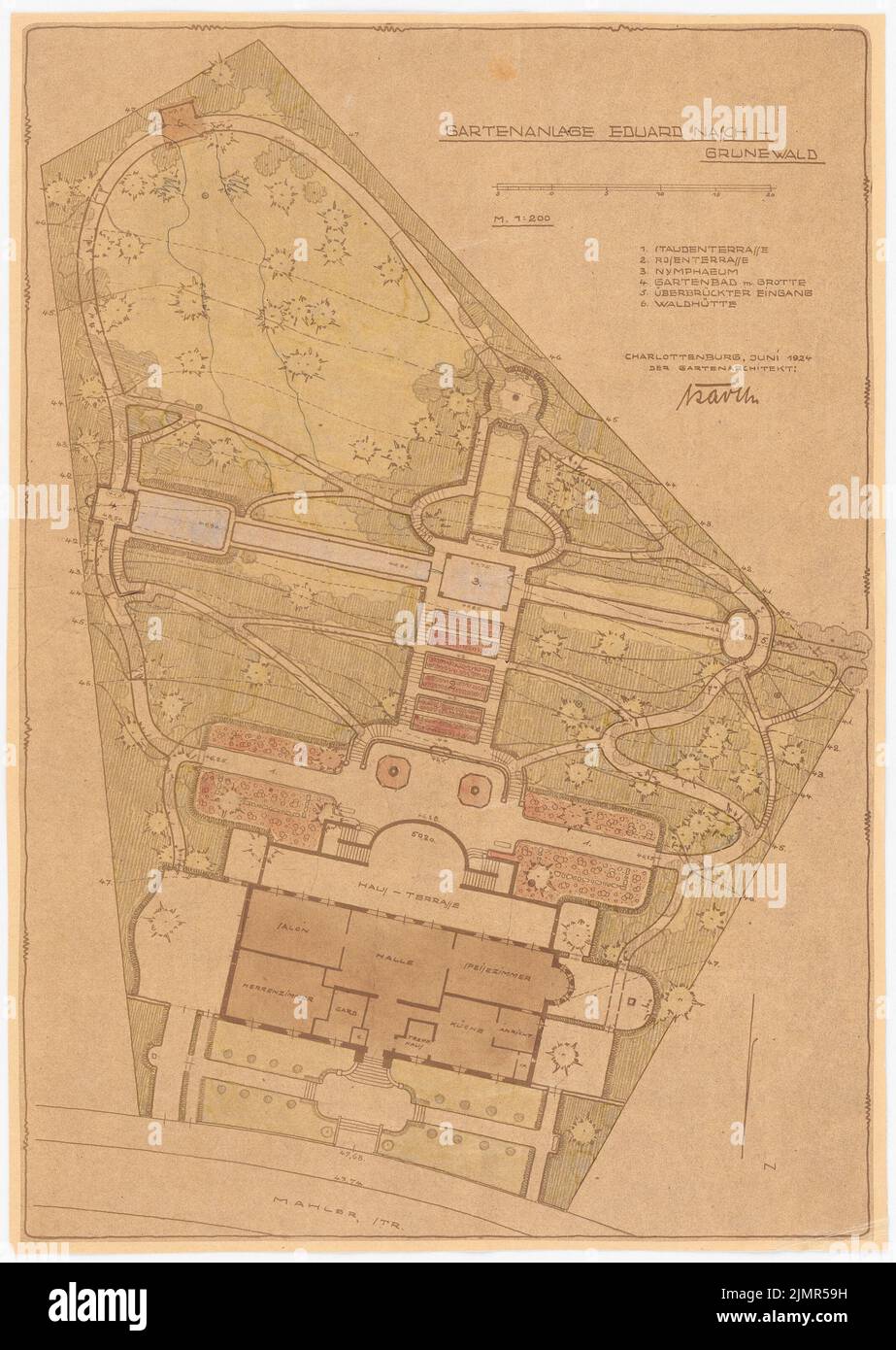Berlin grunewald grundriss der geplanten gartenanlage mit grundriss des