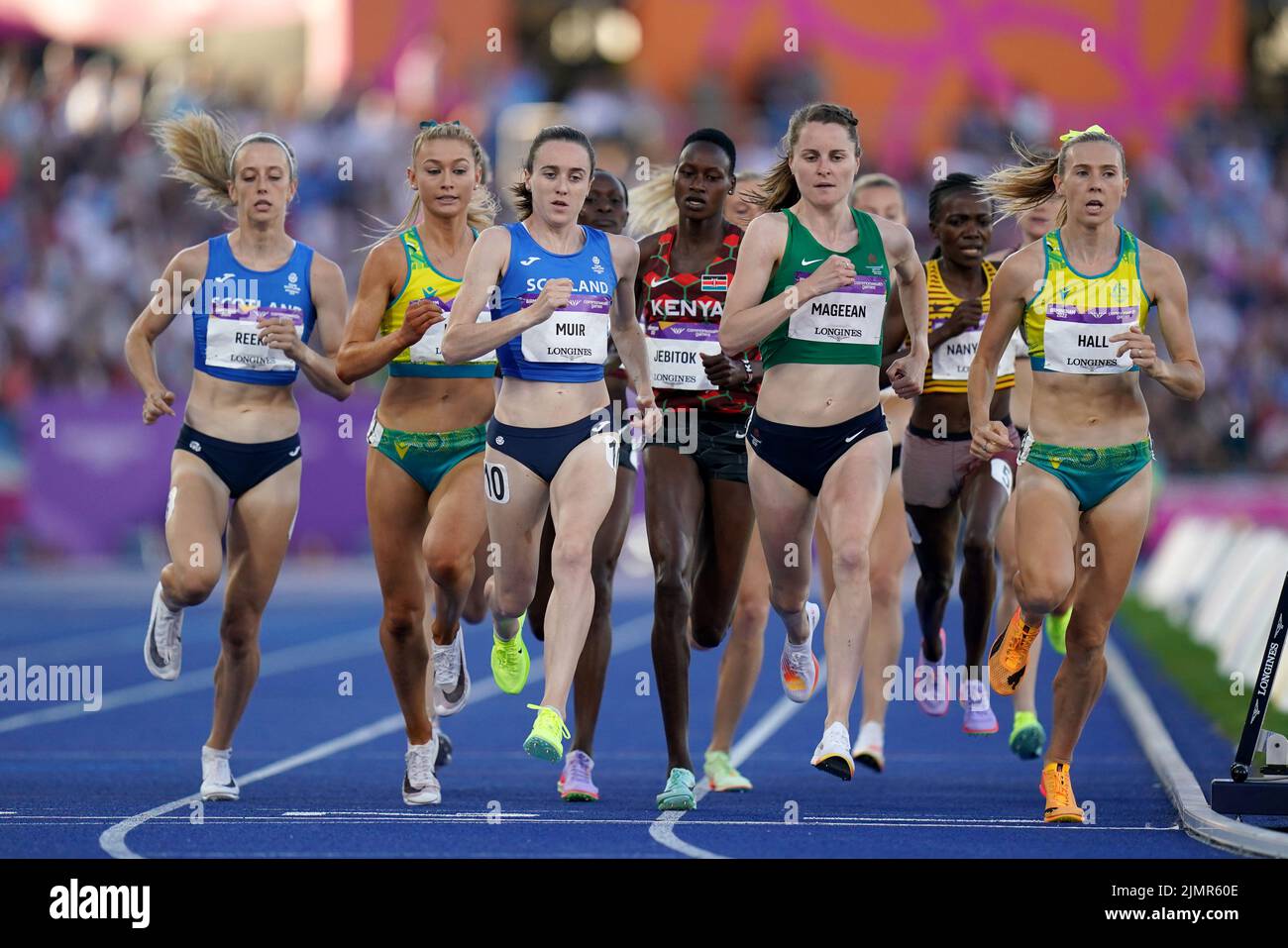 Scotland’s Laura Muir, Northern Ireland’s Ciara Mageean and Australia’s Linden Hall in action during the Women’s 1500m Final at Alexander Stadium on day ten of the 2022 Commonwealth Games in Birmingham. Picture date: Sunday August 7, 2022. Stock Photo