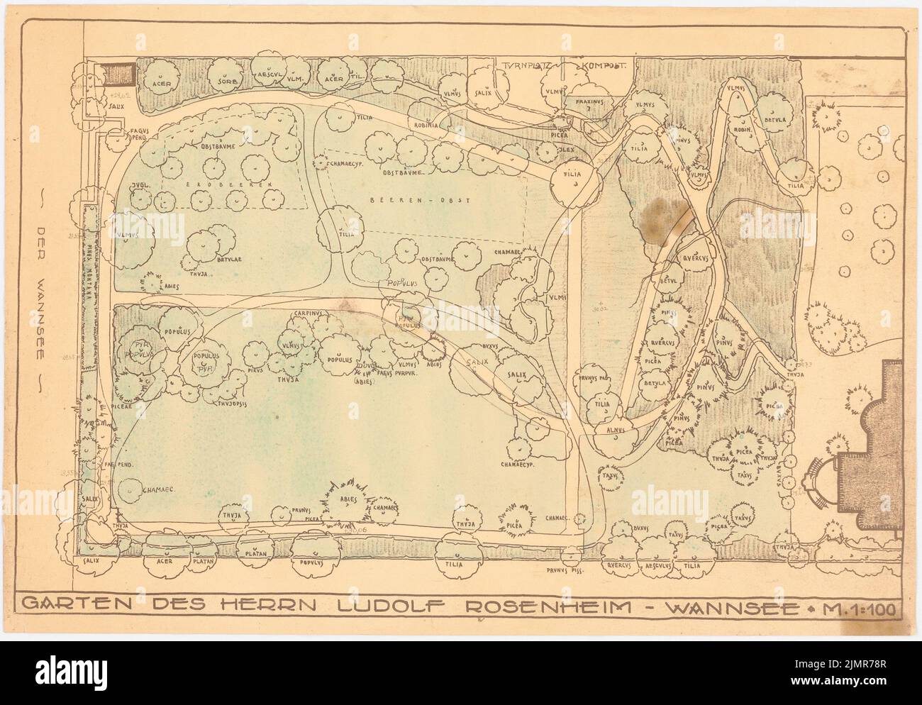 Grundriss der gartenanlage mit hohen und pflanzenangaben lich hires