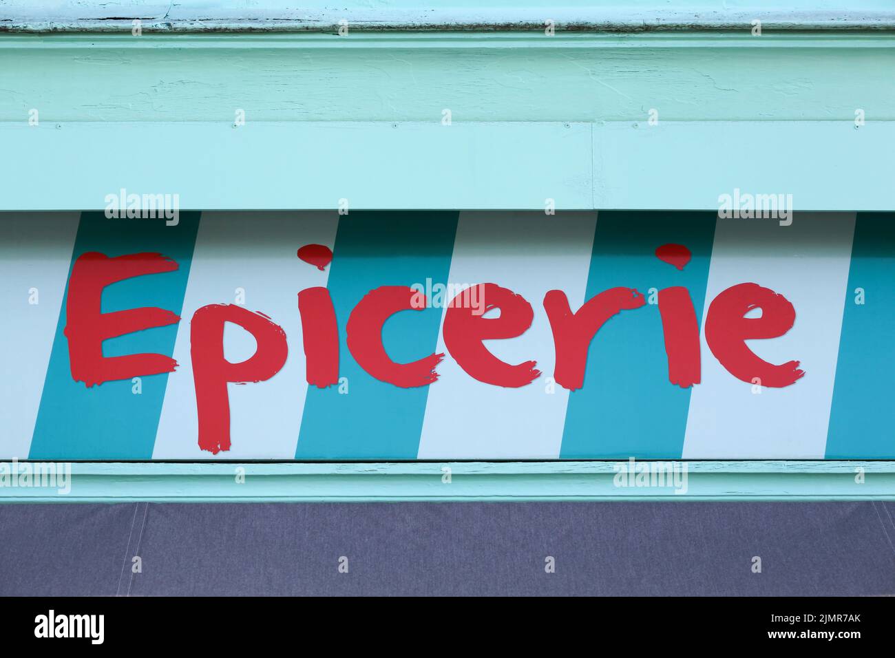 Convenience store sign called epicerie in french language Stock Photo