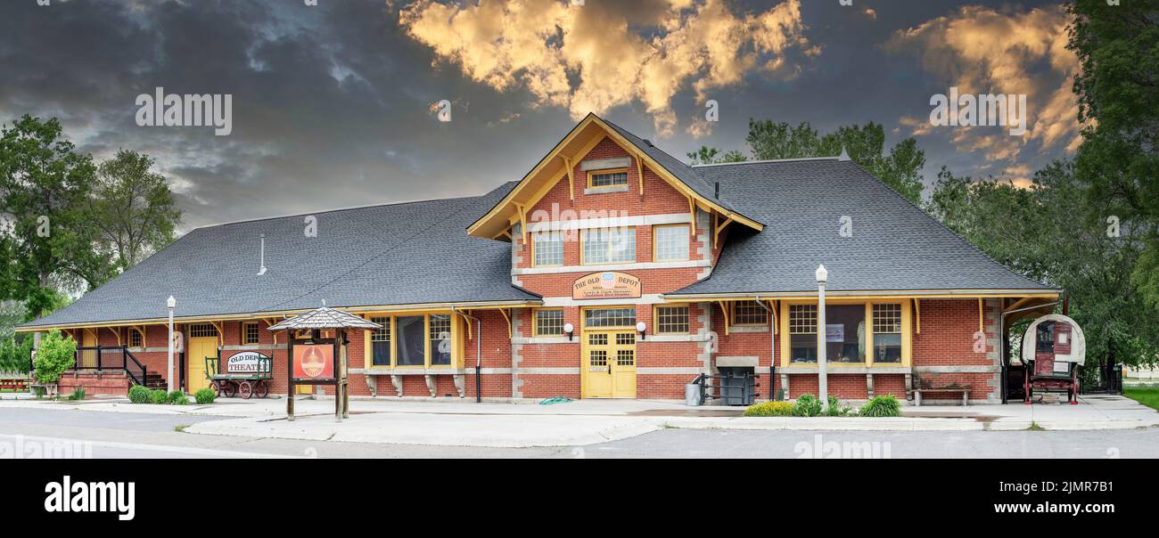 Dramatic sky over The Old Depot in Dillon Montana Stock Photo