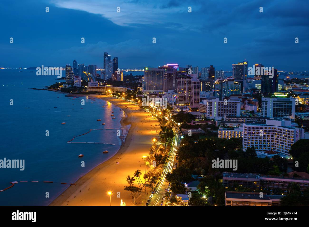 Aerial view of Pattaya city alphabet on the mountain, Pattaya, panoramic view over the skyline of Pattaya city Thailand Stock Photo
