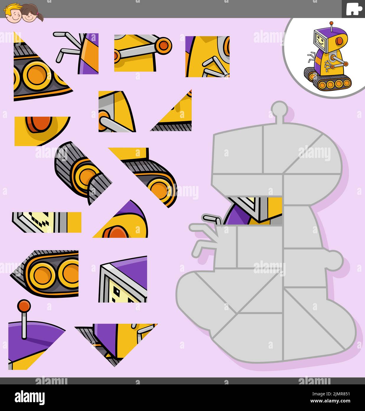 Puzzle Task Jigsaw puzzle task with comic robot character Stock Photo - Alamy