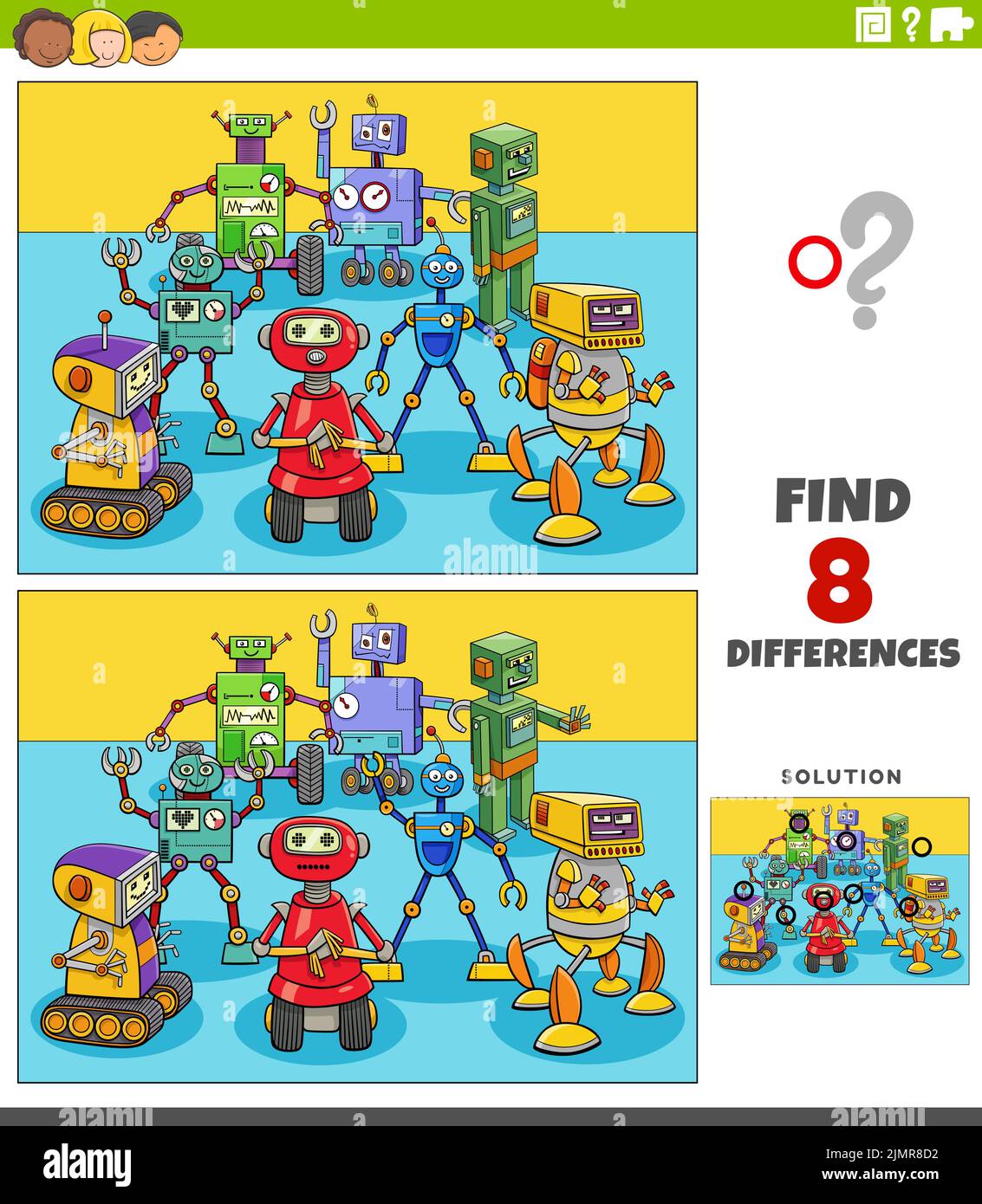 Differences educational game with cartoon robots group Stock Photo - Alamy