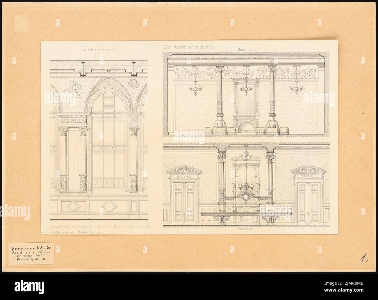 Hude & Hennicke, Hotel Kaiserhof Berlin (without date): Wall designs women's salon, library, dining room. Ink on cardboard, 42.3 x 58.3 cm (including scan edges) Hude & Hennicke : Hotel Kaiserhof Berlin Stock Photo