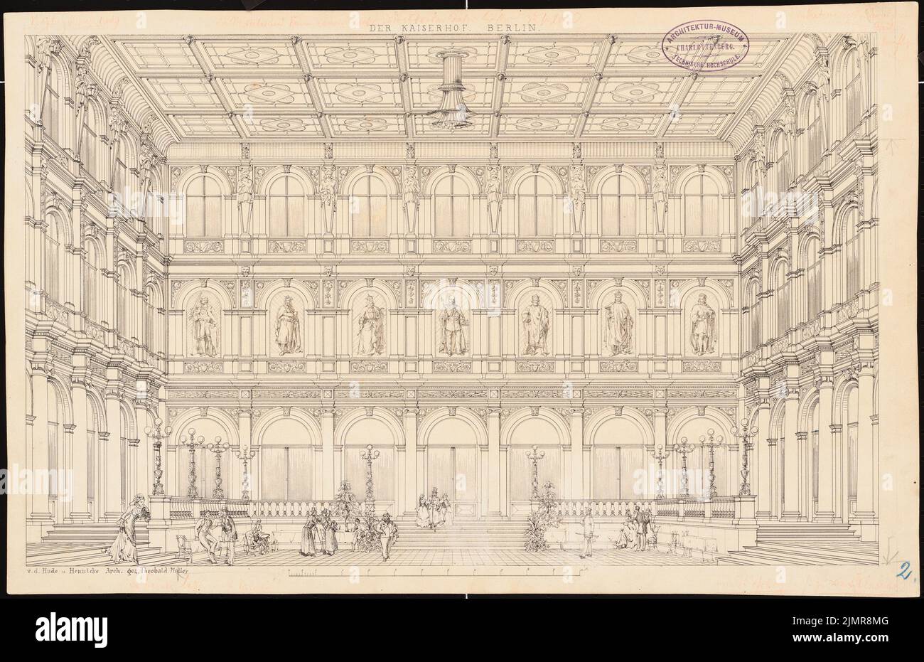 Hude & Hennicke, Hotel Kaiserhof Berlin (without dat.): Perspective view of the reception hall. Ink on cardboard, 30.9 x 47.7 cm (including scan edges) Hude & Hennicke : Hotel Kaiserhof Berlin Stock Photo