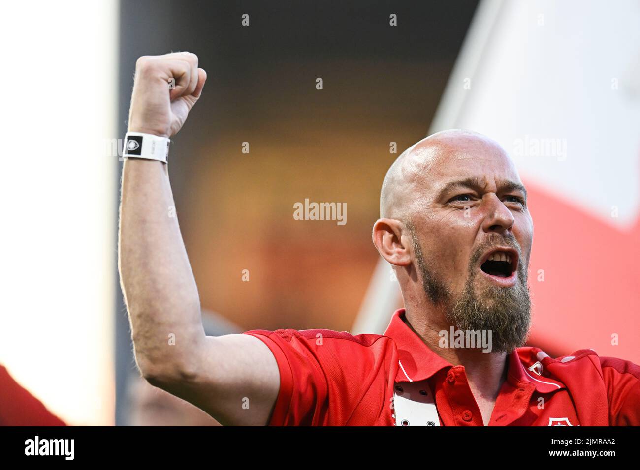 Antwerp's supporter pictured ahead of a soccer match between Royal Antwerp FC and OH Leuven