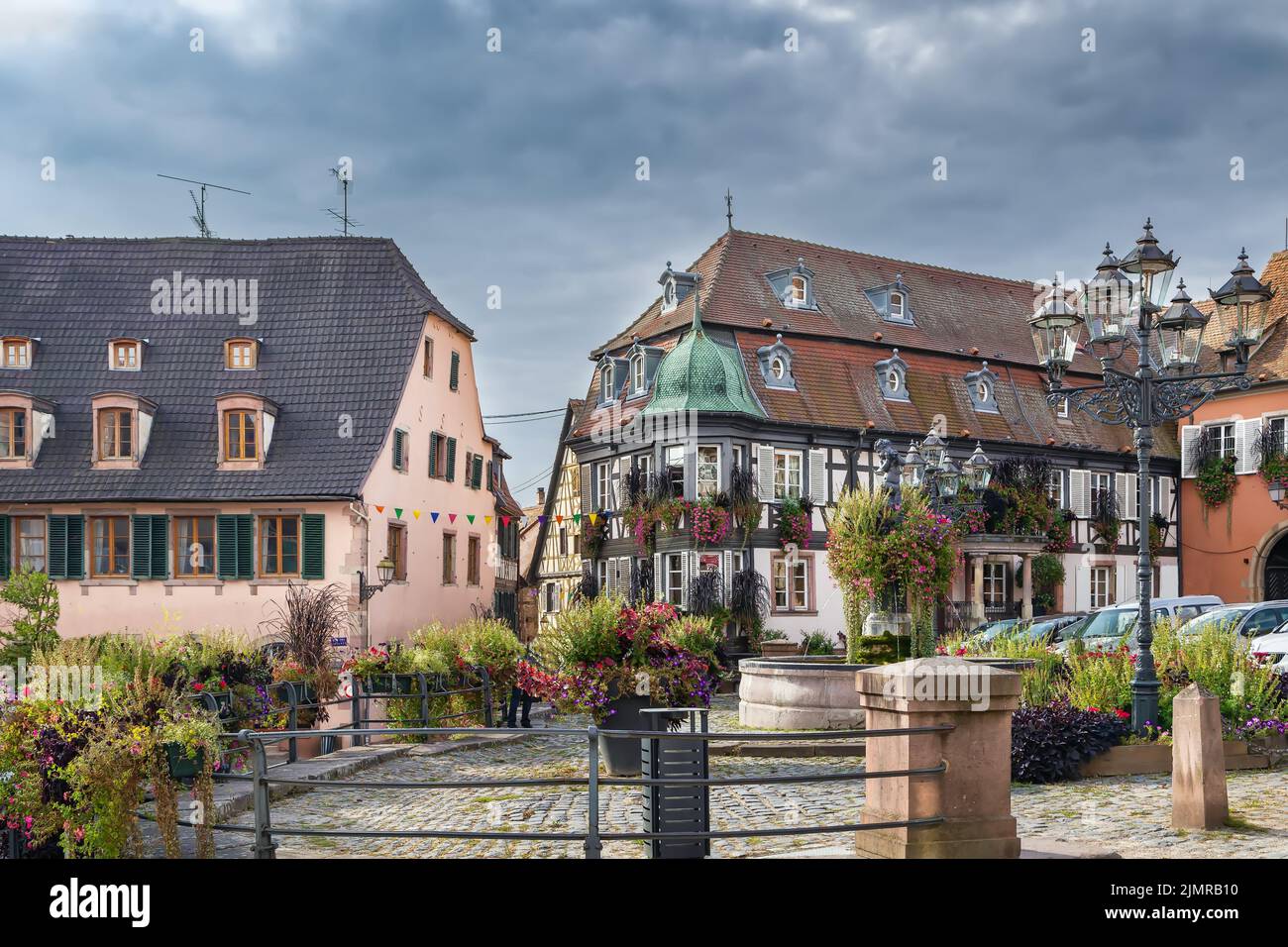 Main square in Barr, Alsace, France Stock Photo