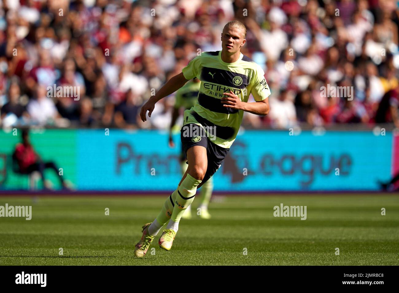 Manchester City's Erling Haaland during the Premier League match at London Stadium. Picture date: Sunday August 7, 2022. Stock Photo