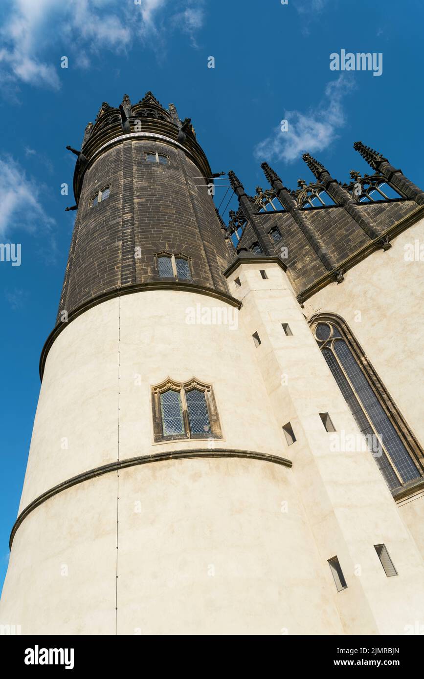 Castle Church Schlosskirche in the old town of Wittenberg in Germany Stock Photo