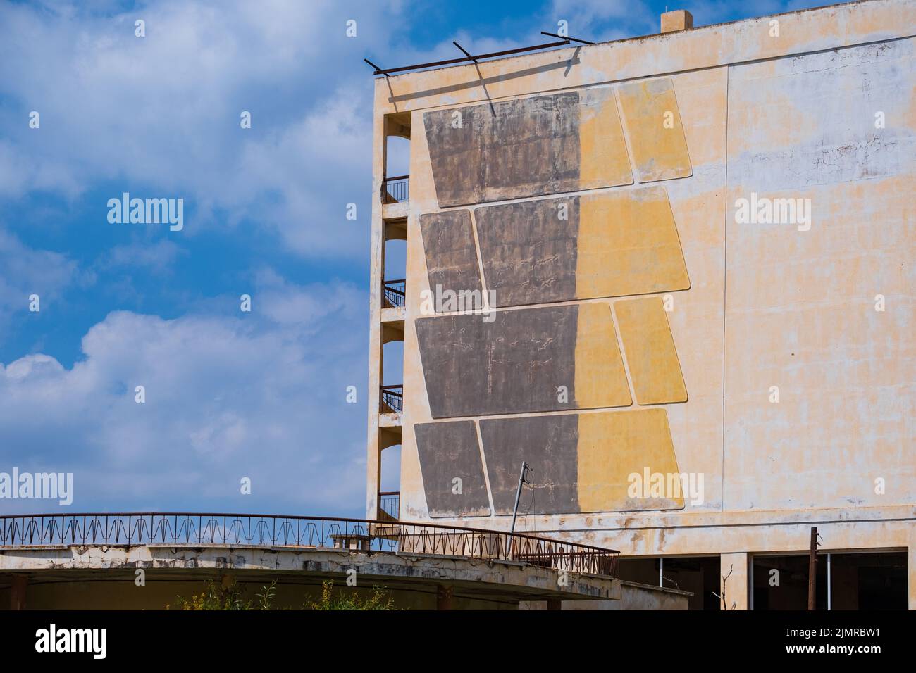 Facade of an abandoned building in the Ghost Resort City of Varosha Famagusta, Cyprus Stock Photo