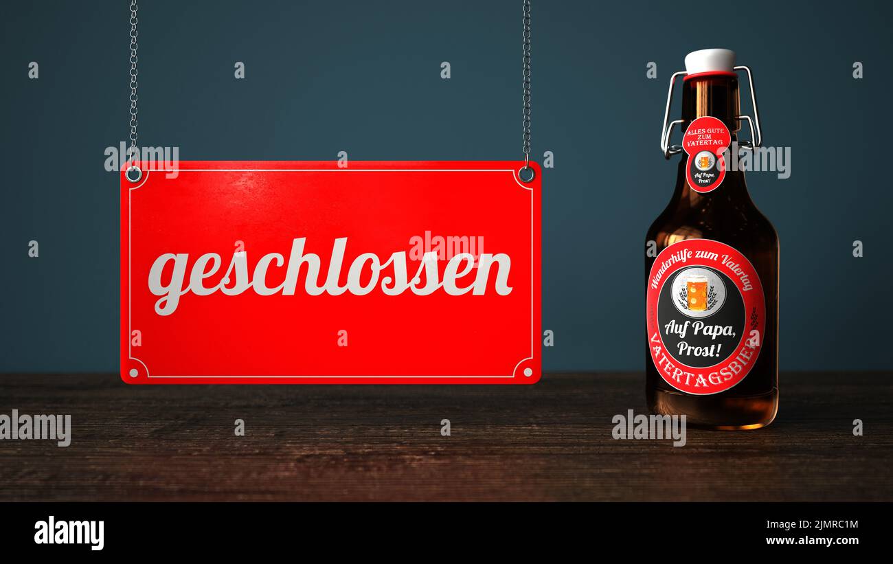 Sign Geschlossen Beer Bottle Vatertagsbier Stock Photo