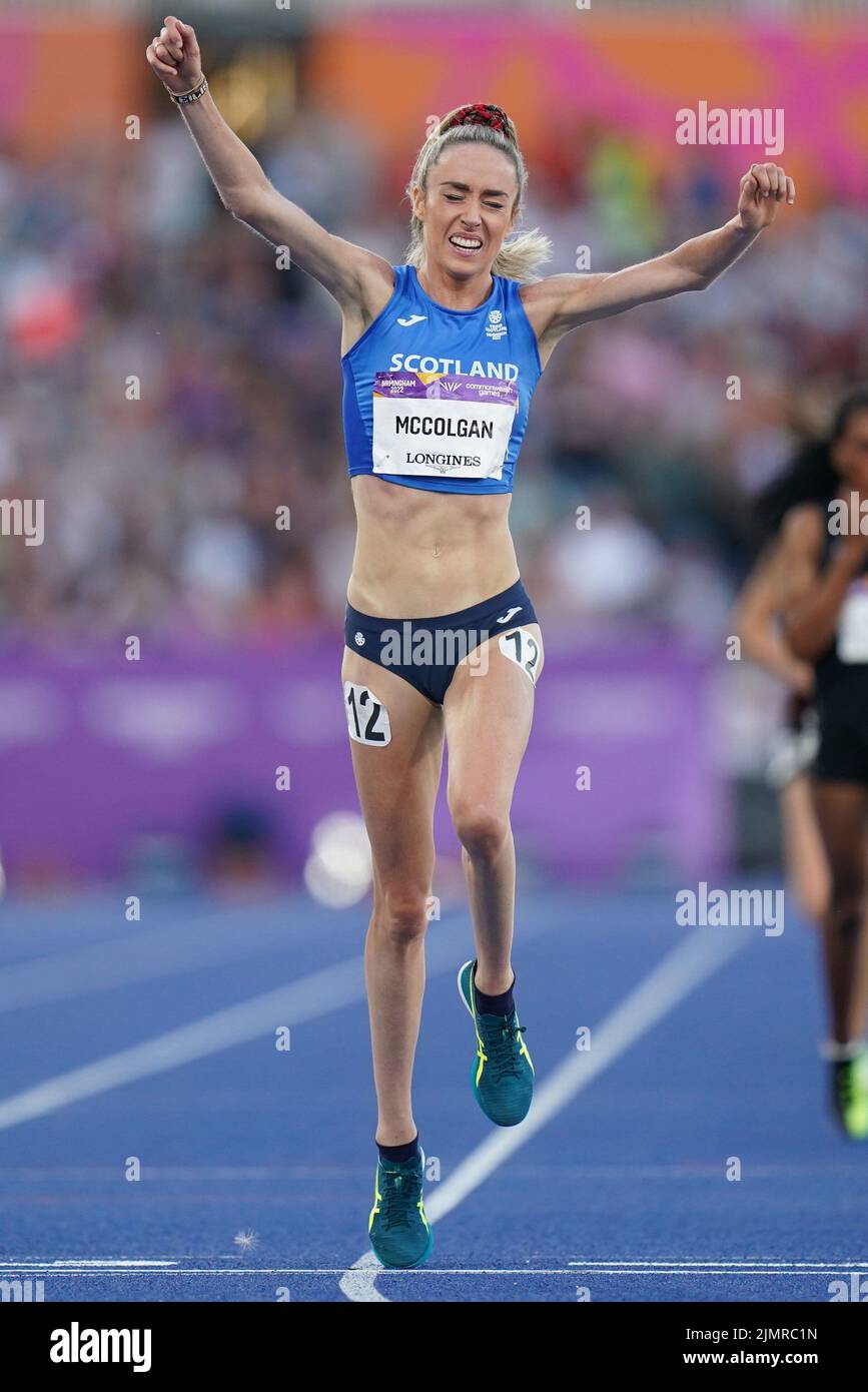 Scotland’s Eilish McColgan celebrates after winning Silver in the Women’s 5000m Final at Alexander Stadium on day ten of the 2022 Commonwealth Games in Birmingham. Picture date: Sunday August 7, 2022. Stock Photo