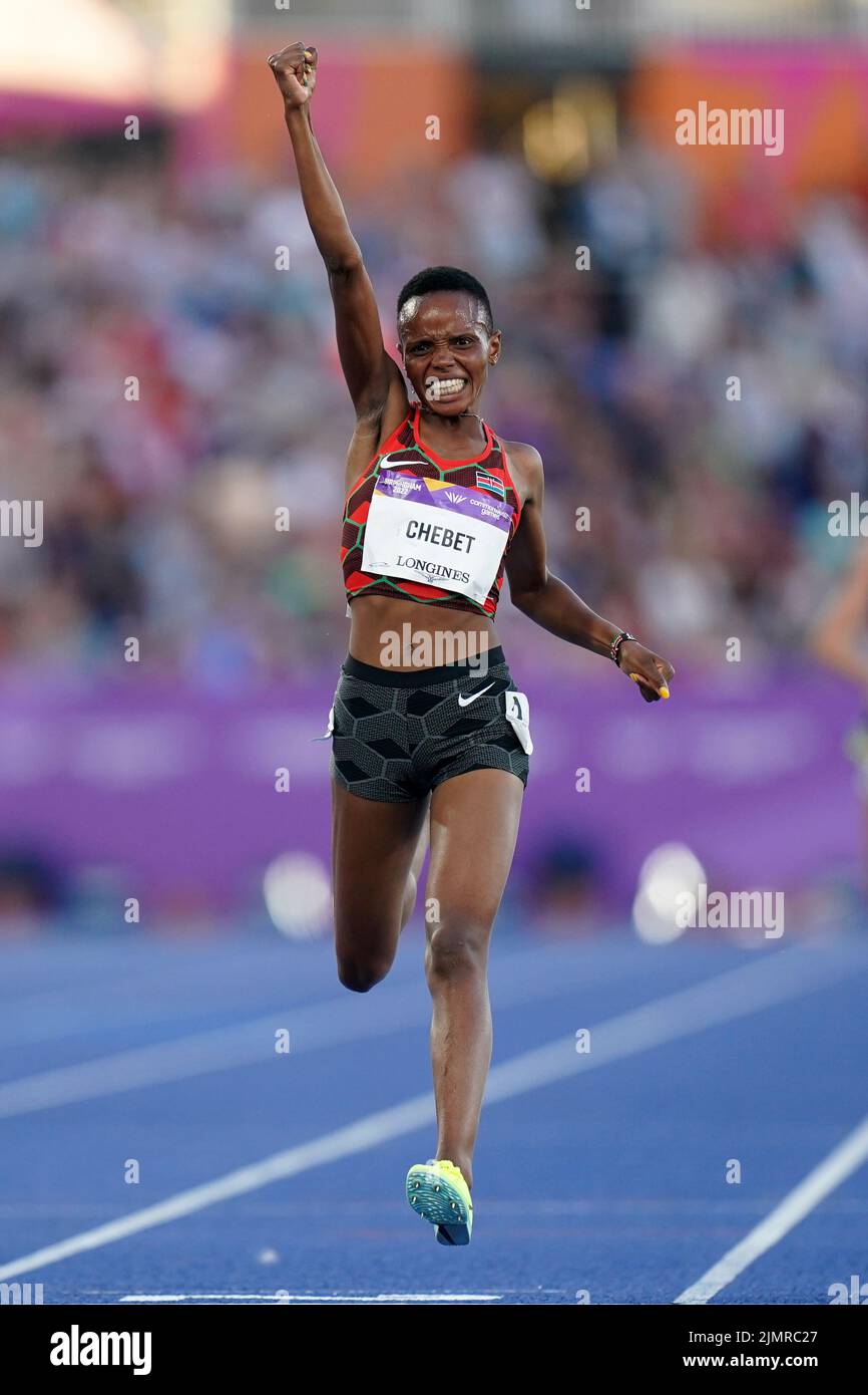 Kenya’s Beatrice Chebet celebrates after winning the Women’s 5000m Final at Alexander Stadium on day ten of the 2022 Commonwealth Games in Birmingham. Picture date: Sunday August 7, 2022. Stock Photo