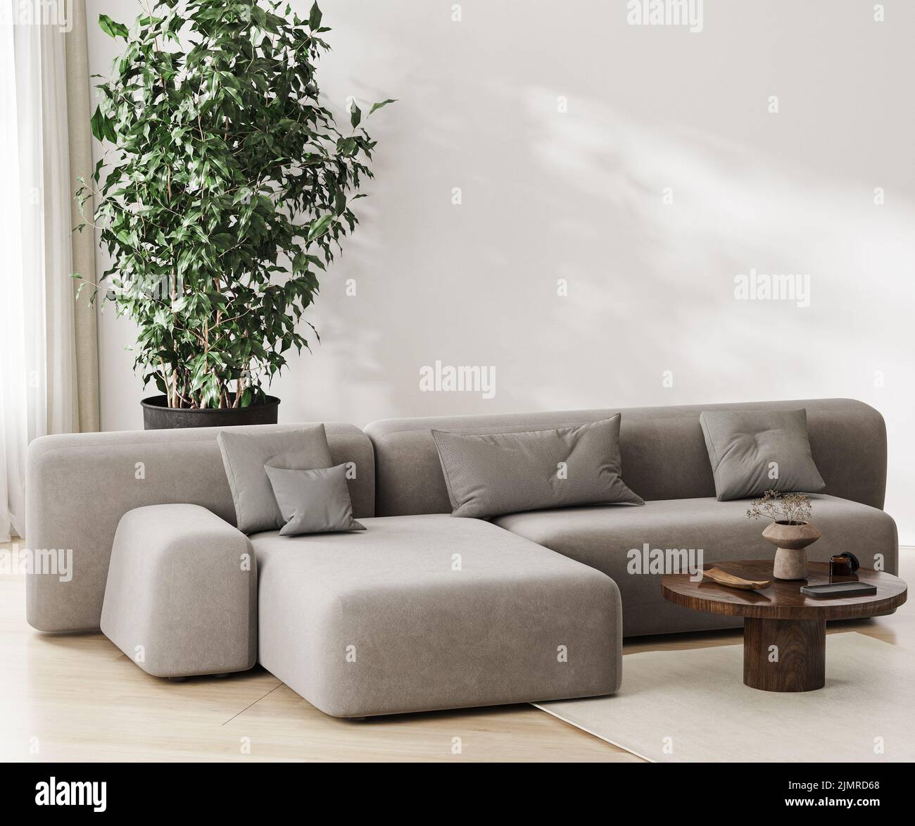 Modern living room interior with gray sofa, 3d rendering Stock Photo ...