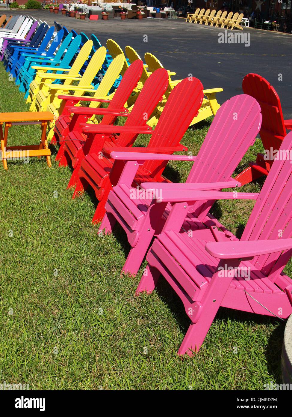 Colorful Adirondack chairs,New Hampshire Stock Photo