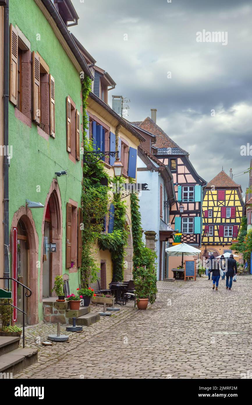 Street in Riquewihr, Alsace, France Stock Photo