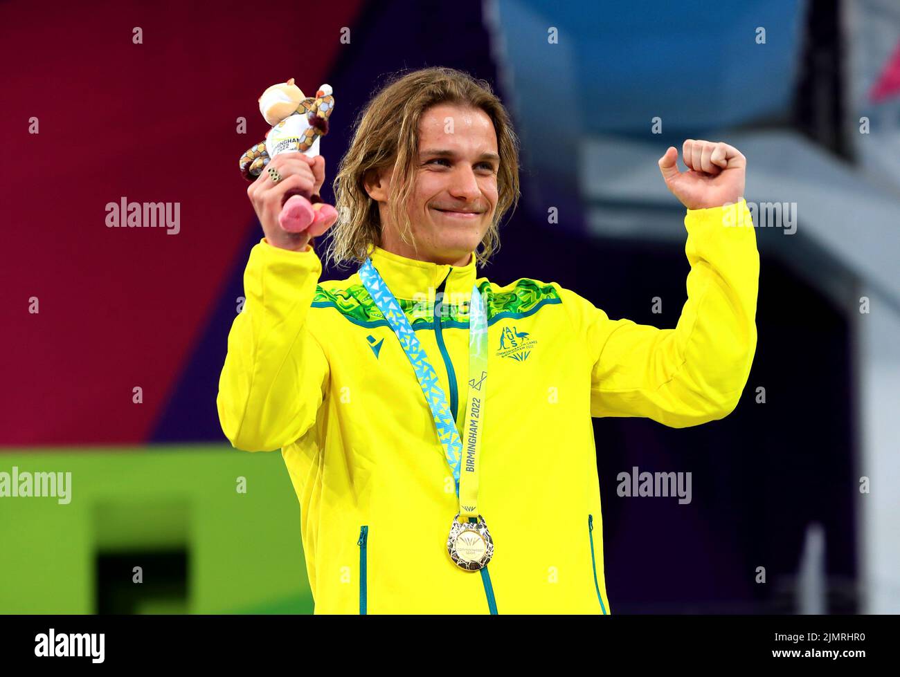Australia's Cassiel Emmanuel Rousseau celebrates with his gold medal after winning the Men's 10m Platform Diving Final at Sandwell Aquatics Centre on day ten of the 2022 Commonwealth Games in Birmingham. Picture date: Sunday August 7, 2022. Stock Photo